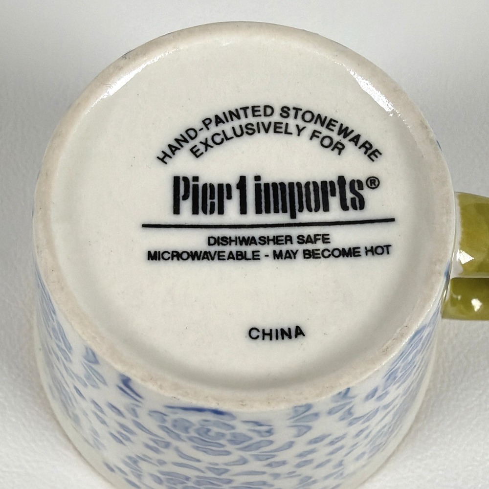 Pier 1 Imports Hand Painted Stoneware 1 Cup 8 Oz Measuring Cup Blue Floral - Picture 3 of 11